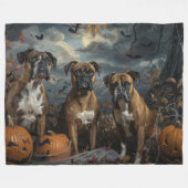 Bokser Halloween Nacht Doggy Delight Fleece Deken (Voorkant (Horizontaal))