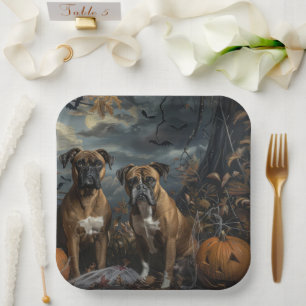 Bokser Halloween Nacht Doggy Delight Papieren Bordje
