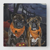 Bokser Halloween Spooky Vierkante Klok (Voorkant)