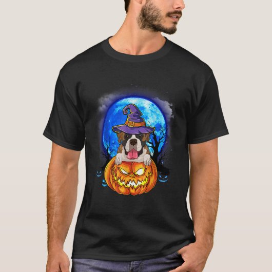 Bokser Heks Pet Pompoen Scary Halloween Hondenlief T-shirt (Voorkant)
