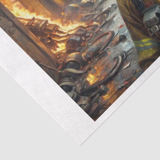 Bokser hond als brandweerman - tissuepapier (Detail)