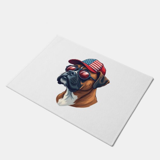 Bokser hond draagt wit rood blauw deurmat (Schuin)