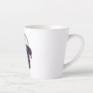 Bokser hond draagt wit rood blauw latte mok