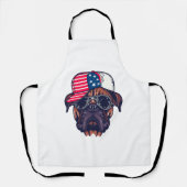 Bokser hond draagt wit rood blauw schort (Voorkant)