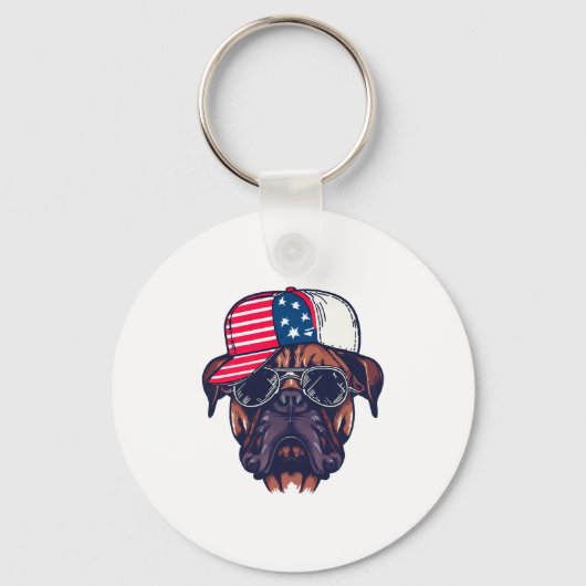 Bokser hond draagt wit rood blauw sleutelhanger (Voorkant)