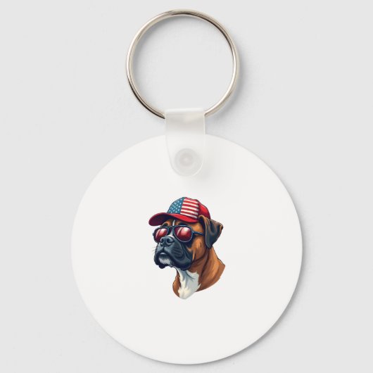 Bokser hond draagt wit rood blauw sleutelhanger (Voorkant)
