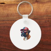 Bokser hond draagt wit rood blauw sleutelhanger (Voorkant)