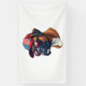 Bokser hond draagt wit rood blauw spandoek (Verticaal)