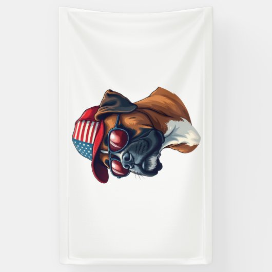 Bokser hond draagt wit rood blauw spandoek (Verticaal)