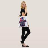 Bokser hond draagt wit rood blauw tote bag (Op model)
