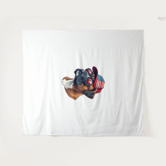 Bokser hond draagt wit rood blauw wandkleed (Voorkant (horizontaal))