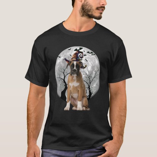 Bokser hond en maan Halloween kostuum hond T-shirt (Voorkant)