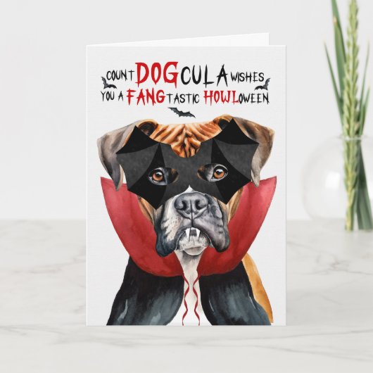 Bokser Hond Grappig Count DOGcula Halloween Feestdagen Kaart (Voorkant)