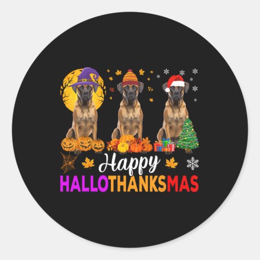 Bokser Hond Halloween Kerst Hallothanksmas Ronde Sticker (Voorkant)