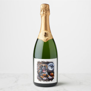 Bokser Hond Halloween Sparkling Wijnetiket