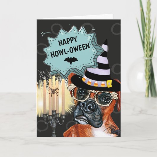 Bokser hond heks blij howloween spookachtige spin kaart (Voorkant)
