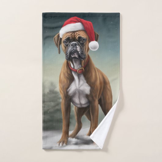 Bokser Hond in Sneeuw Kerstmis Bad Handdoek (Handdoek)