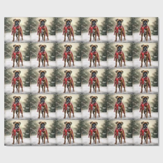 Bokser Hond in Sneeuw Kerstmis Cadeaupapier (Vlak)