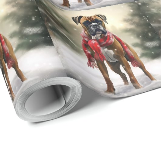 Bokser Hond in Sneeuw Kerstmis Cadeaupapier (Rol Hoek)