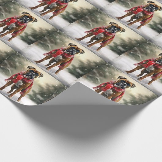 Bokser Hond in Sneeuw Kerstmis Cadeaupapier (Hoek)