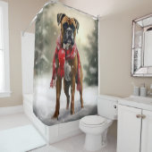 Bokser Hond in Sneeuw Kerstmis Douchegordijn (In situ)