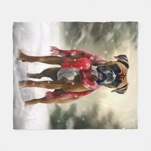 Bokser Hond in Sneeuw Kerstmis Fleece Deken (Voorkant (Horizontaal))