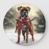 Bokser Hond in Sneeuw Kerstmis Grote Klok (Voorkant)