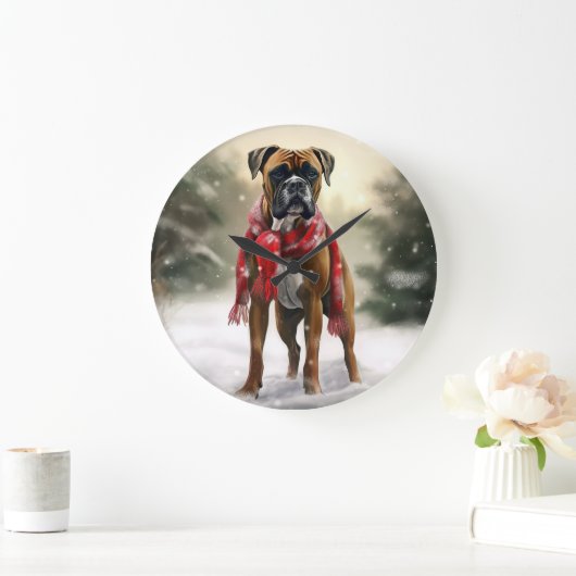 Bokser Hond in Sneeuw Kerstmis Grote Klok (Huis)