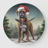 Bokser Hond in Sneeuw Kerstmis Grote Klok (Voorkant)