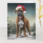 Bokser Hond in Sneeuw Kerstmis Kaart (Gele Bloem)