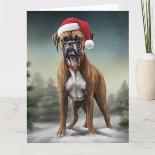 Bokser Hond in Sneeuw Kerstmis Kaart (Voorkant)