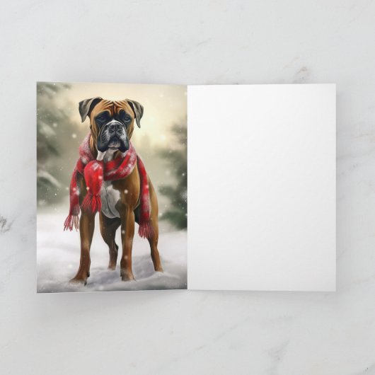 Bokser Hond in Sneeuw Kerstmis Kaart (Binnen)