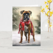 Bokser Hond in Sneeuw Kerstmis Kaart (Gele Bloem)
