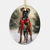 Bokser Hond in Sneeuw Kerstmis Keramisch Ornament (Rechts)