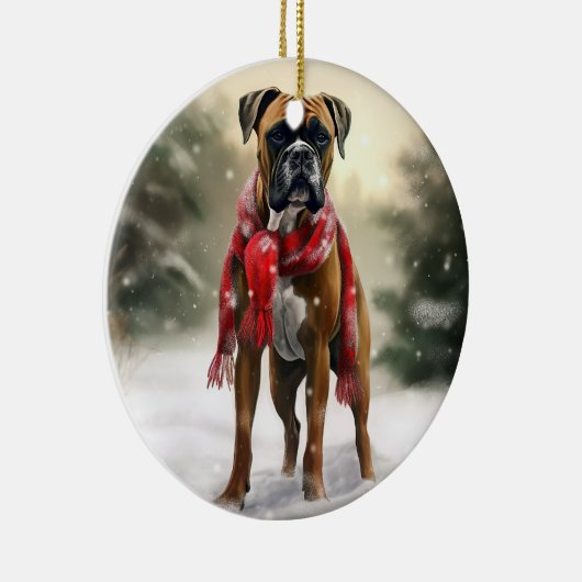 Bokser Hond in Sneeuw Kerstmis Keramisch Ornament (Rechts)