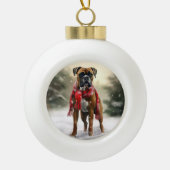 Bokser Hond in Sneeuw Kerstmis Keramische Bal Ornament (Voorkant)