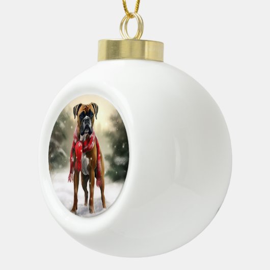 Bokser Hond in Sneeuw Kerstmis Keramische Bal Ornament (Rechts)