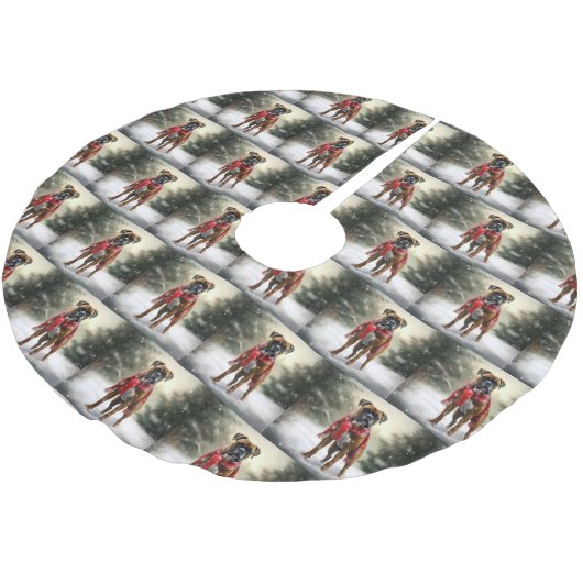 Bokser Hond in Sneeuw Kerstmis Kerstboom Rok (Gekanteld)