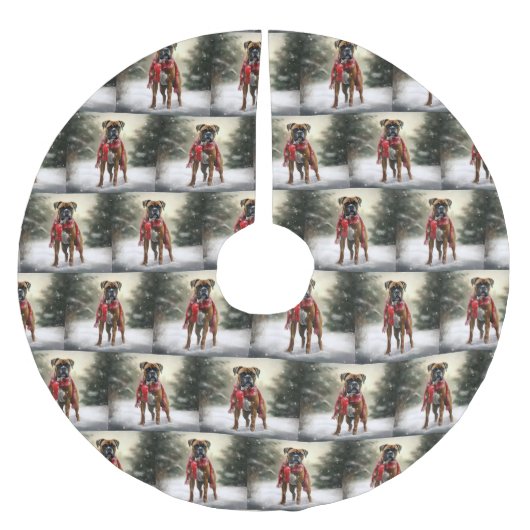 Bokser Hond in Sneeuw Kerstmis Kerstboom Rok (Voorkant)