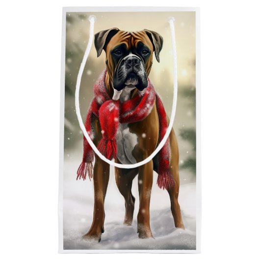 Bokser Hond in Sneeuw Kerstmis Klein Cadeauzakje (Voorkant)