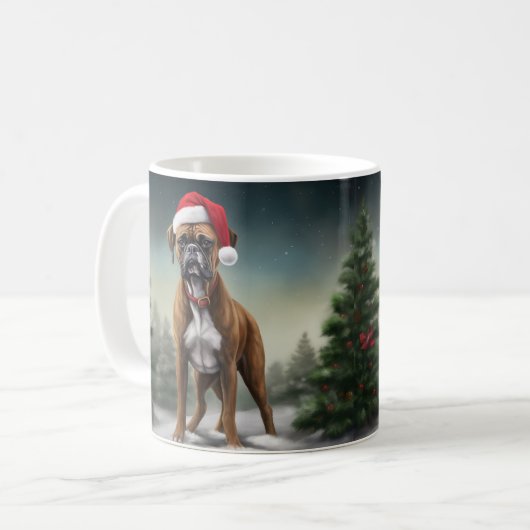 Bokser Hond in Sneeuw Kerstmis Koffiemok (Voorkant links)