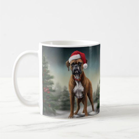 Bokser Hond in Sneeuw Kerstmis Koffiemok (Links)