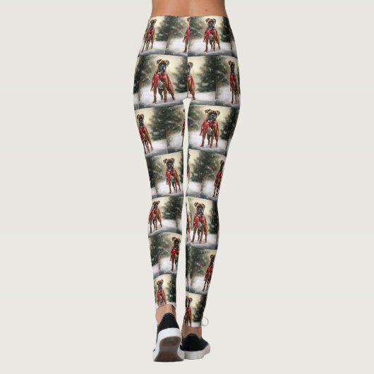 Bokser Hond in Sneeuw Kerstmis Leggings (Achterkant)