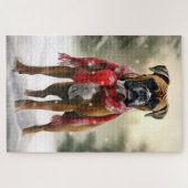 Bokser Hond in Sneeuw Kerstmis Legpuzzel (Horizontaal)