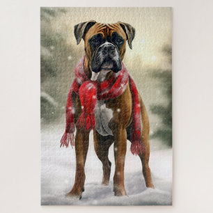 Bokser Hond in Sneeuw Kerstmis Legpuzzel