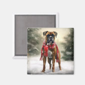 Bokser Hond in Sneeuw Kerstmis Magneet (Voorkant / Achterkant)