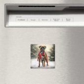 Bokser Hond in Sneeuw Kerstmis Magneet (Insitu (Vaatwasser))