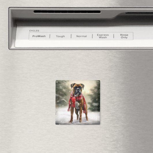 Bokser Hond in Sneeuw Kerstmis Magneet (Insitu (Vaatwasser))