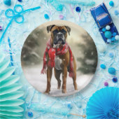 Bokser Hond in Sneeuw Kerstmis Papieren Bordje (Feest)