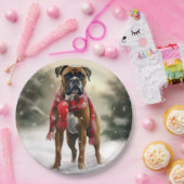 Bokser Hond in Sneeuw Kerstmis Papieren Bordje (Feest)